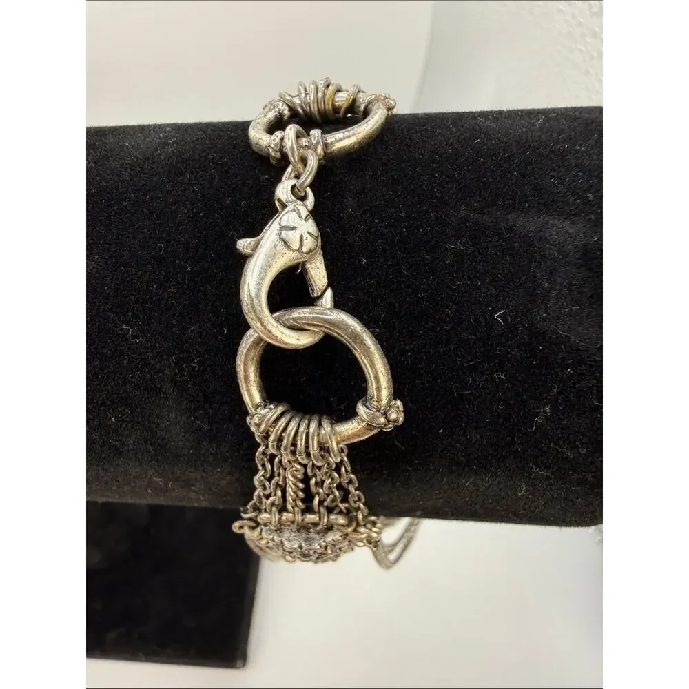 Lucky Brand Vintage Silver Filigree Flower Cuff Bracelet with Teal Cabochon